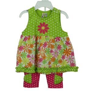 Mini Bamba Baby Girls Green Polka Dot Dress & Pink Leggings Set